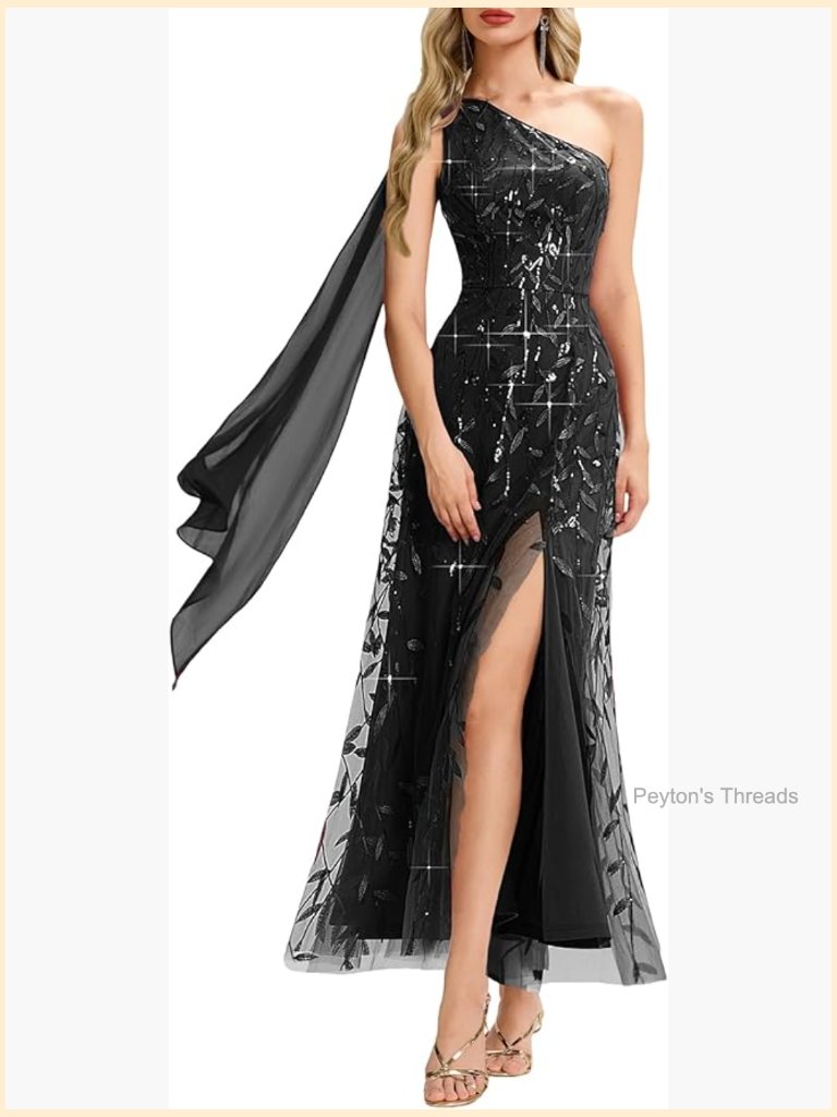 One Shoulder Sequin Maxi Formal Prom Dress